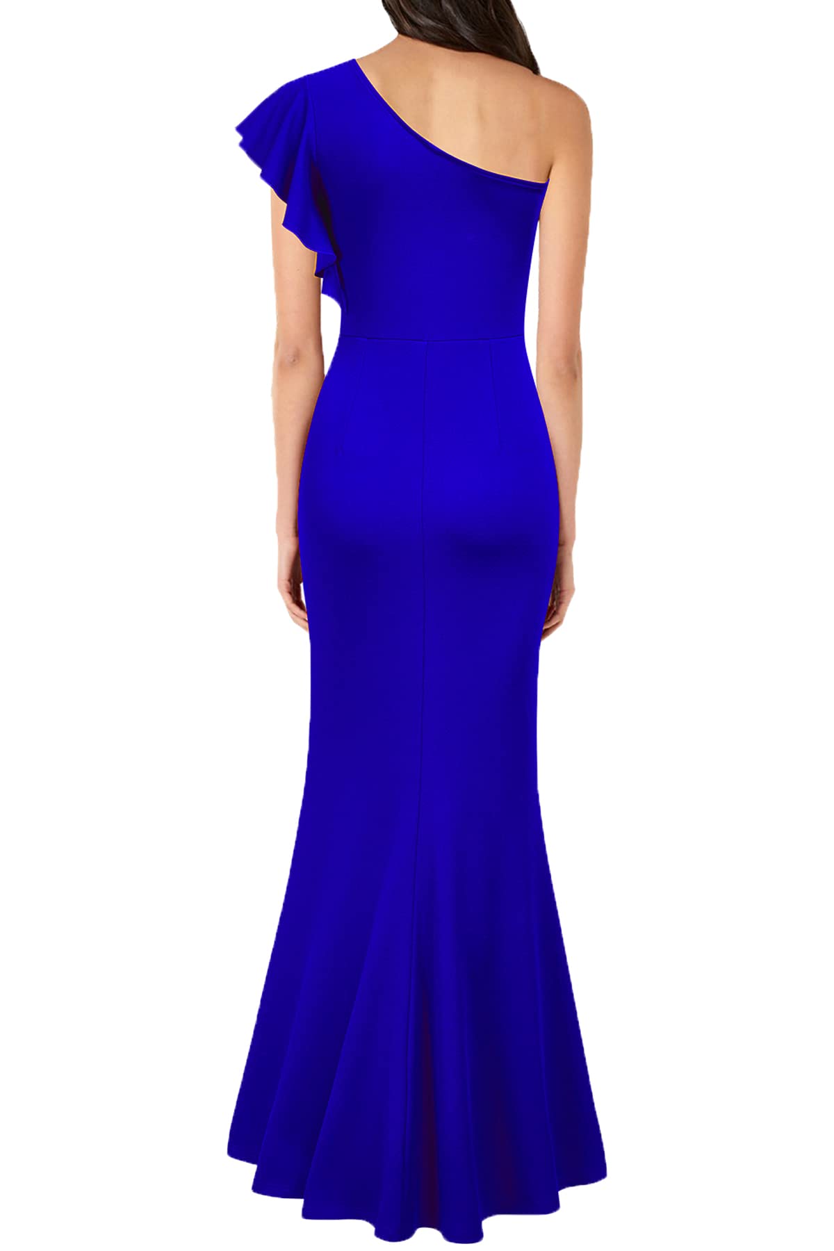 Royal Blue Women's One Shoulder high Split Bodycon Mermaid Ruffle Prom Long Formal Dress